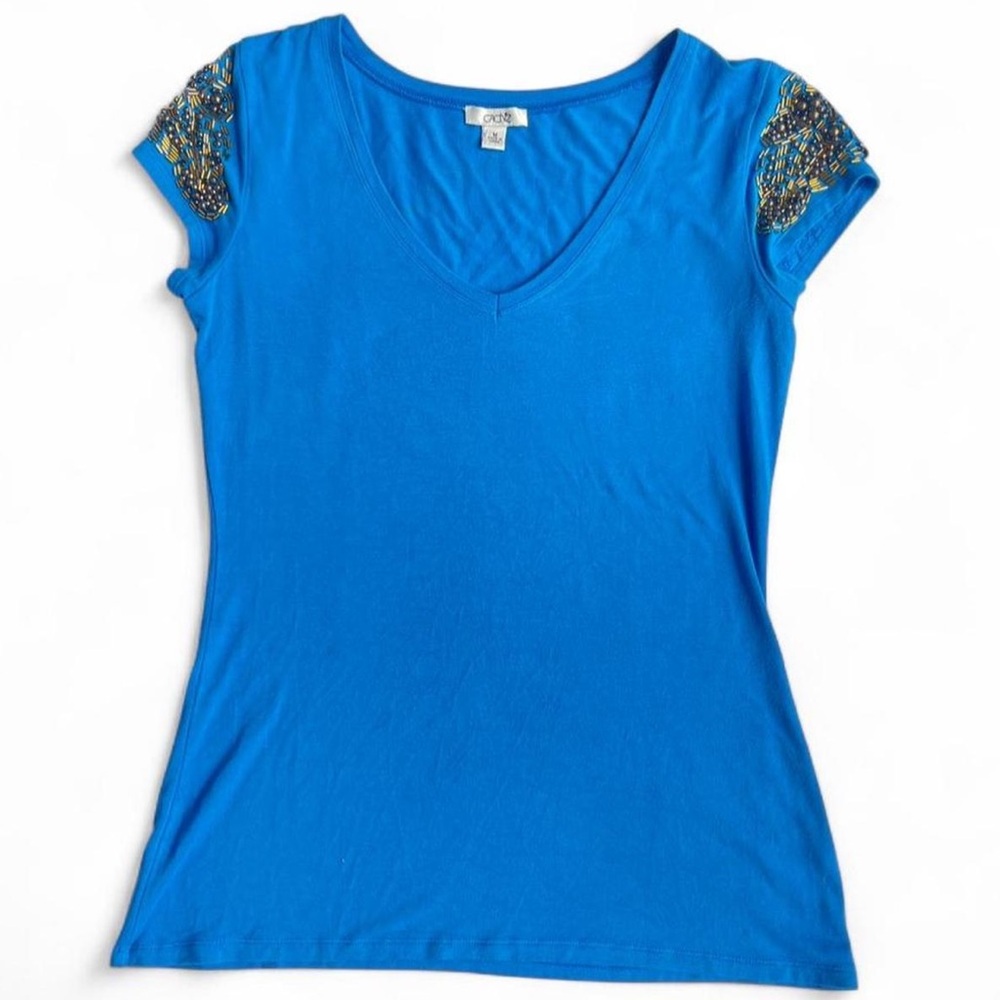 Cache Y2K Bedazzled Short Sleeve Top